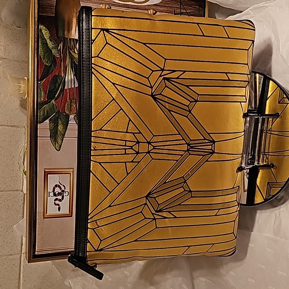 MCM Gold & Black Pvc Leather Clutch/Geometric Laptop Pouch - Picture 7 of 15